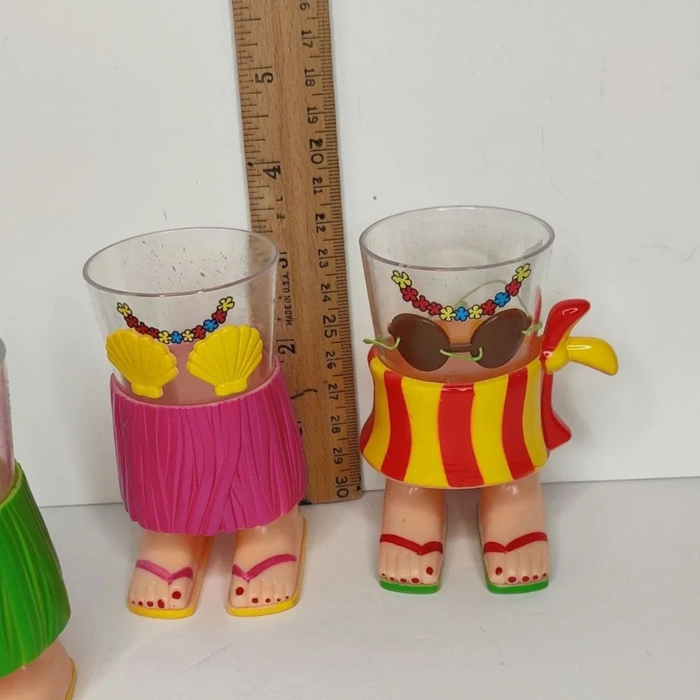 Aloha Hawaiian Hula Girl and Board Shorts Plastic Shot Glasses His and Hers Set